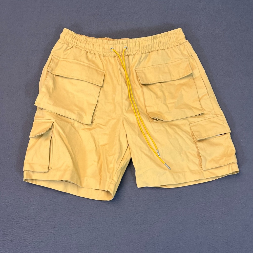 Young & Reckless Men's Med Cargo Shorts Yellow 100% Cotton Flap Pockets 7.5" NWT